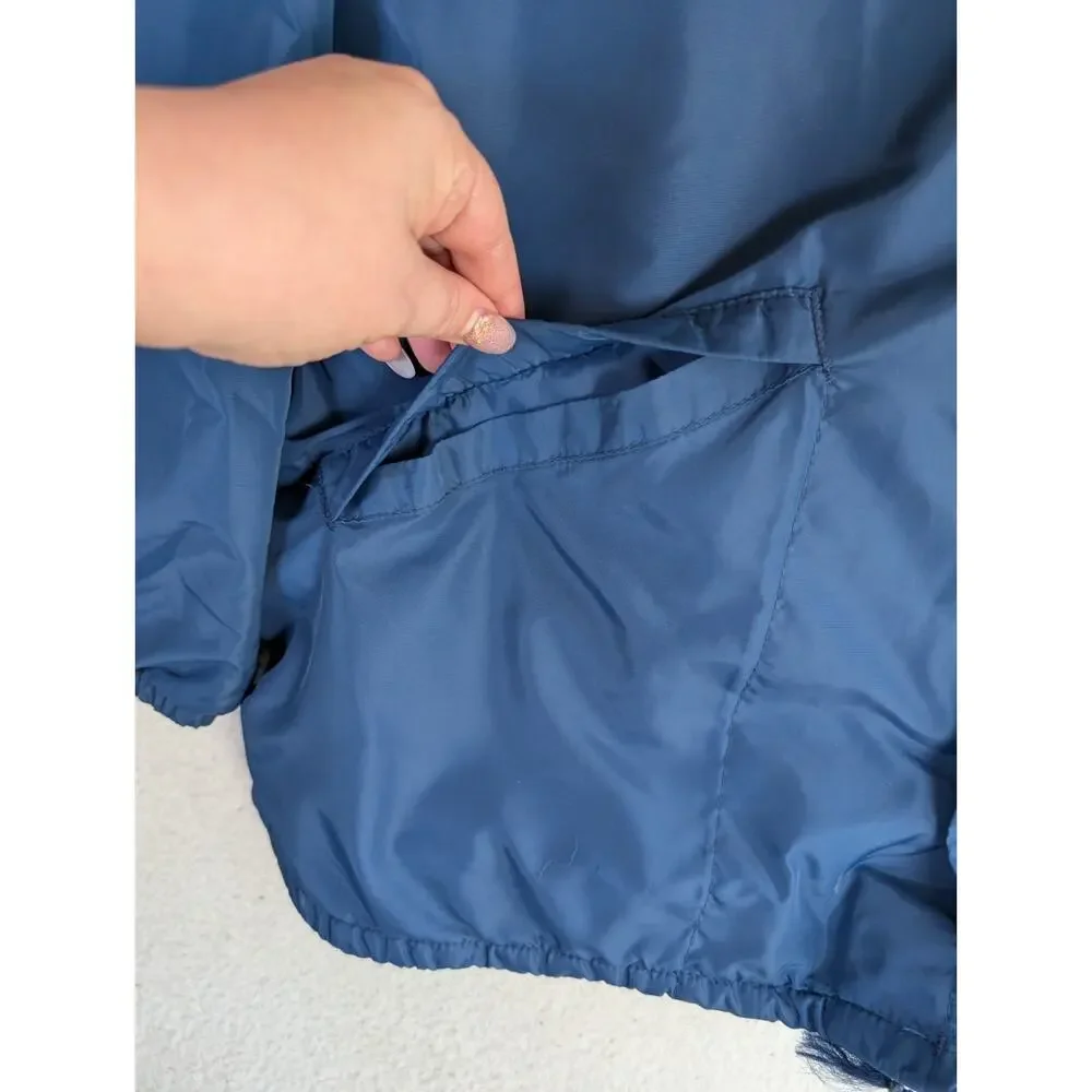 Vintage King Louie Bomber Jacket Mens Large Blue USA Union Made 80s READ/FLAWS